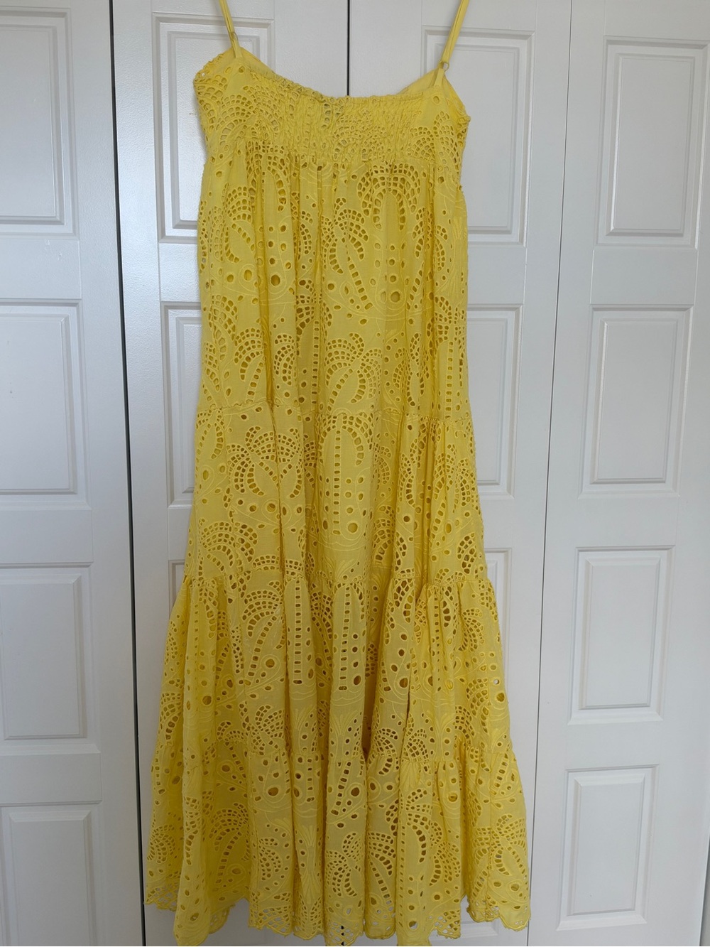 🌸FARM Sunny Yellow Eyelet Tie-Front Maxi Dress size S Boho Chic Resort Coastal - Picture 7 of 15